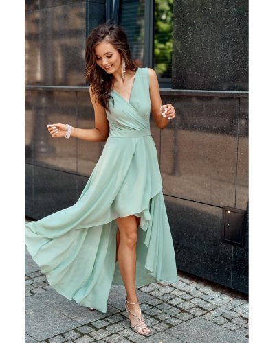 Rochie lunga din voal menta vaporoasa Fiona Rochii lungi, Rochie lunga din voal menta vaporoasa Fiona - jojofashion.ro