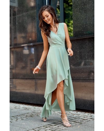 Rochie lunga din voal menta vaporoasa Fiona Rochii lungi, Rochie lunga din voal menta vaporoasa Fiona - jojofashion.ro