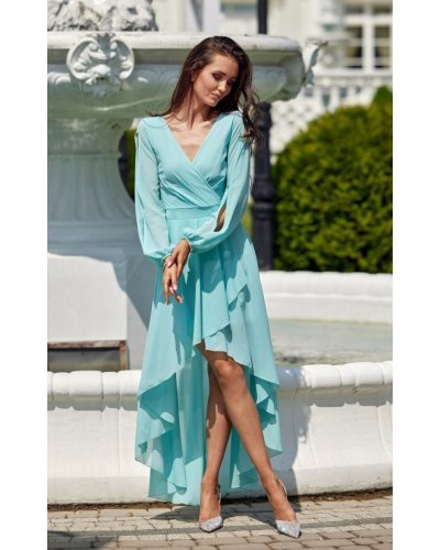 Rochie lunga eleganta din voal menta vaporoasa cu maneca lunga Jessica Rochii vaporoase, Rochie lunga eleganta din voal menta vaporoasa cu maneca lunga Jessica - jojofashion.ro