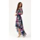 Rochie eleganta lunga din voal navy cu flori roz cu maneca lunga vaporoasa Sureya 4 - jojofashion.ro