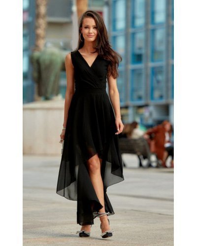 Rochie eleganta neagra din voal vaporoasa Fiona Rochii, Rochie eleganta neagra din voal vaporoasa Fiona - jojofashion.ro