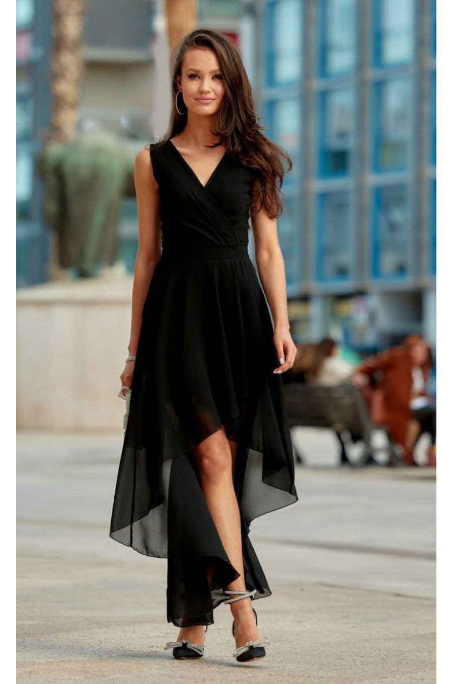Rochie eleganta neagra din voal vaporoasa Fiona 1 - jojofashion.ro