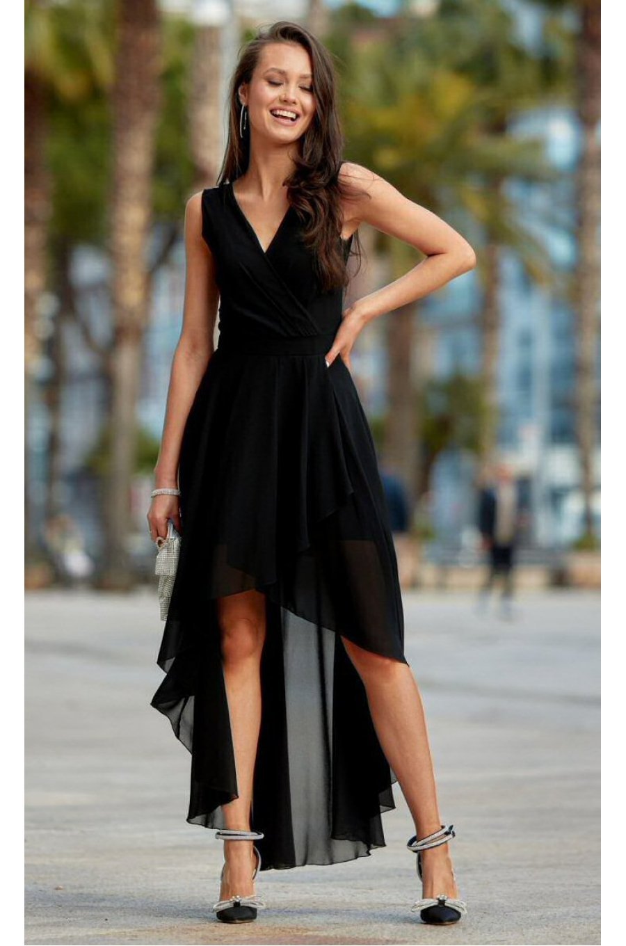 Rochie eleganta neagra din voal vaporoasa Fiona 3 - jojofashion.ro