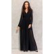 Rochie lunga neagra din voal chiffon vaporoasa cu maneca lunga Stella 2 - jojofashion.ro