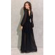 Rochie lunga neagra din voal chiffon vaporoasa cu maneca lunga Stella 3 - jojofashion.ro