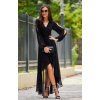 Rochie lunga neagra din voal cu maneca lunga vaporoasa Jessica