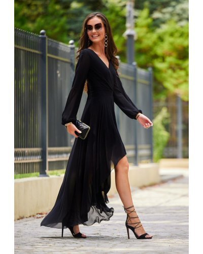 Rochie lunga neagra din voal cu maneca lunga vaporoasa Jessica Rochii lungi, Rochie lunga neagra din voal cu maneca lunga vaporoasa Jessica - jojofashion.ro