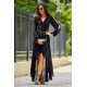 Rochie eleganta lunga, din voal, neagra, petrecuta, asimetrica, cu maneca lunga, Jessica 4 - jojofashion.ro