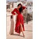 Rochie lunga rosie din voal vaporoasa cu maneca lunga Jessica 2 - jojofashion.ro