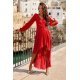Rochie lunga rosie din voal vaporoasa cu maneca lunga Jessica 3 - jojofashion.ro