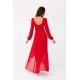 Rochie lunga rosie din voal vaporoasa cu maneca lunga Jessica 4 - jojofashion.ro