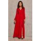Rochie lunga rosie din voal chiffon vaporoasa cu maneca lunga Stella 2 - jojofashion.ro
