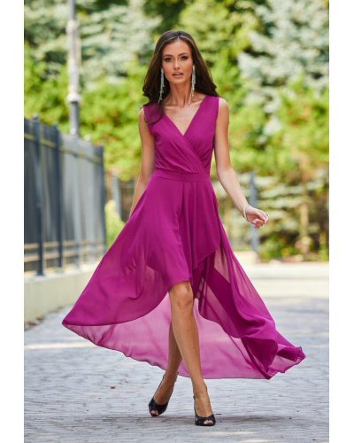 Rochie lunga din voal roz fucsia vaporoasa Fiona Rochii lungi, Rochie lunga din voal roz fucsia vaporoasa Fiona - jojofashion.ro