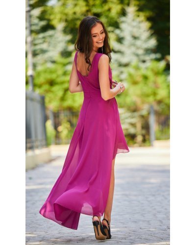 Rochie lunga din voal roz fucsia vaporoasa Fiona Rochii lungi, Rochie lunga din voal roz fucsia vaporoasa Fiona - jojofashion.ro