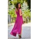 Rochie eleganta lunga, din voal roz fucsia, asimetrica, vaporoasa, petrecuta, Fiona 3 - jojofashion.ro