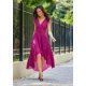 Rochie eleganta lunga, din voal roz fucsia, asimetrica, vaporoasa, petrecuta, Fiona 4 - jojofashion.ro