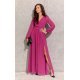 Rochie lunga din voal chiffon roz fucsia vaporoasa cu maneca lunga Stella 2 - jojofashion.ro