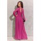 Rochie lunga din voal chiffon roz fucsia vaporoasa cu maneca lunga Stella 3 - jojofashion.ro