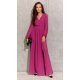 Rochie lunga din voal chiffon roz fucsia vaporoasa cu maneca lunga Stella 4 - jojofashion.ro