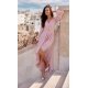 Rochie lunga din voal roz pal vaporoasa cu maneca lunga Jessica 3 - jojofashion.ro