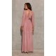 Rochie eleganta lunga, din voal, roz pudra, cu maneca lunga, vaporoasa, Stella 3 - jojofashion.ro