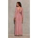 Rochie lunga din voal chiffon roz pudra vaporoasa cu maneca lunga Stella 3 - jojofashion.ro