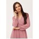Rochie lunga din voal chiffon roz pudra vaporoasa cu maneca lunga Stella 4 - jojofashion.ro