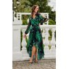 Rochie eleganta din voal verde lunga cu flori cu maneca lunga vaporoasa Sureya
