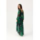 Rochie eleganta din voal verde lunga cu flori cu maneca lunga vaporoasa Sureya 3 - jojofashion.ro