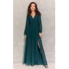 Rochie lunga verde din voal chiffon vaporoasa cu maneca lunga Stella