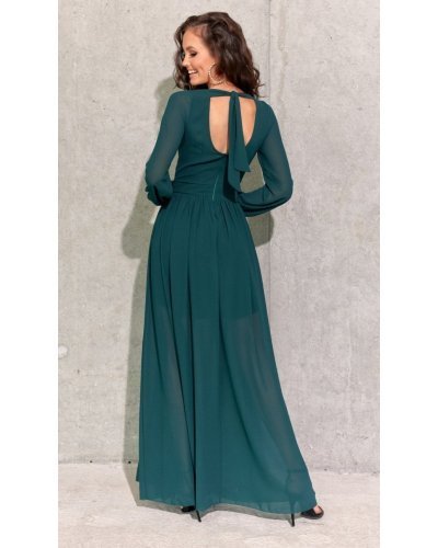 Rochie lunga verde din voal chiffon vaporoasa cu maneca lunga Stella Rochii lungi, Rochie lunga verde din voal chiffon vaporoasa cu maneca lunga Stella - jojofashion.ro