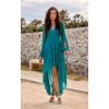 Rochie lunga eleganta verde turcoaz din voal vaporoasa cu maneca lunga Jessica