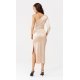 Rochie eleganta din satin bej mulata cu un umar gol Jonna 3 - jojofashion.ro