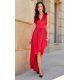 Rochie eleganta midi, din satin, rosie, asimetrica, cu trena, Jennifer 2 - jojofashion.ro