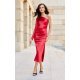 Rochie eleganta midi, din satin, rosie, mulata, cu un umar gol, Jonna 2 - jojofashion.ro