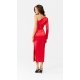 Rochie eleganta midi, din satin, rosie, mulata, cu un umar gol, Jonna 3 - jojofashion.ro