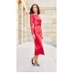 Rochie eleganta midi, din satin, rosie, mulata, cu un umar gol, Jonna 5 - jojofashion.ro