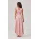 Rochie midi eleganta din satin roz pudra asimetrica cu trena Jennifer 3 - jojofashion.ro