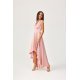 Rochie midi eleganta din satin roz pudra asimetrica cu trena Jennifer 5 - jojofashion.ro