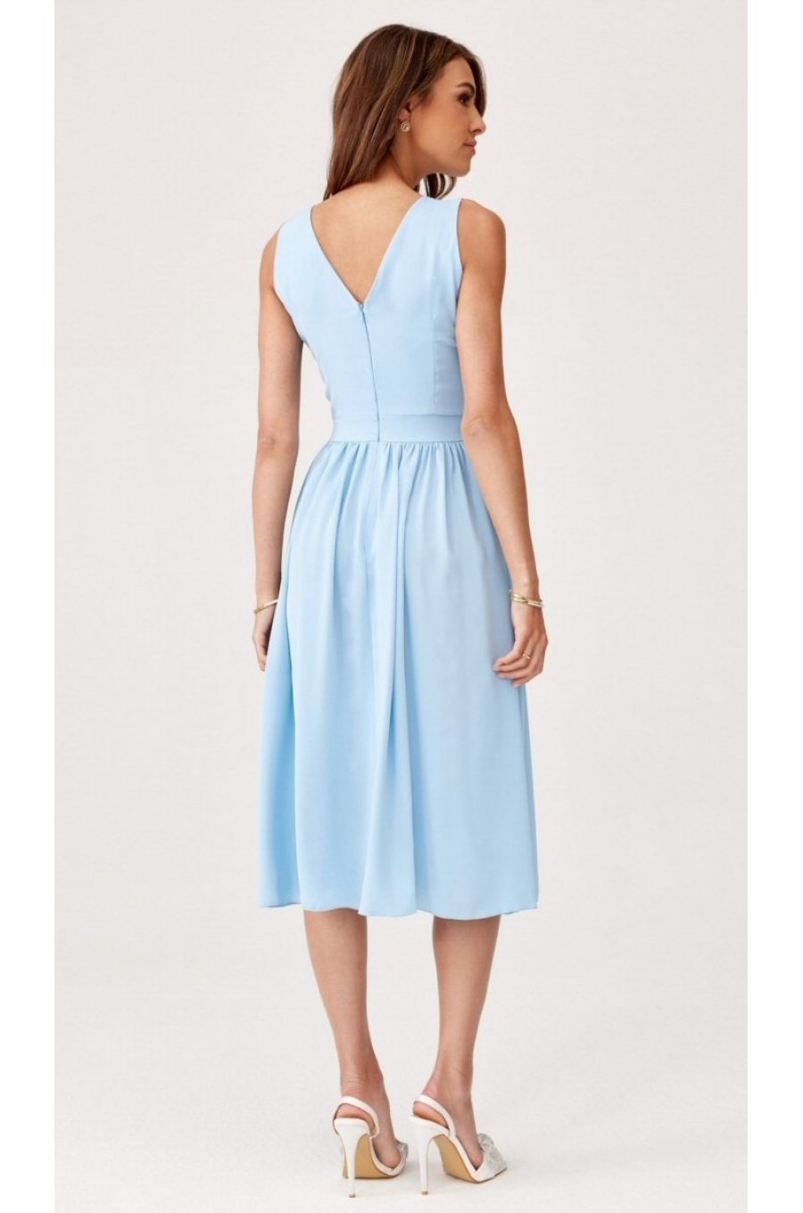 Rochie eleganta midi, din voal, baby blue, vaporoasa, petrecuta, Margie 3 - jojofashion.ro