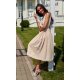 Rochie eleganta midi, din voal, bej, vaporoasa, petrecuta, Margie 2 - jojofashion.ro