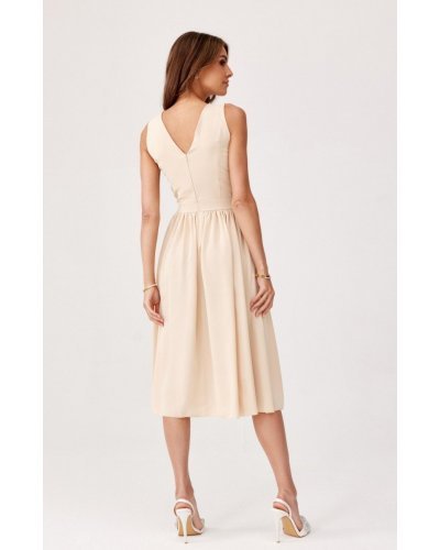Rochie din voal bej vaporoasa midi Margie Rochii cununie civila, Rochie din voal bej vaporoasa midi Margie - jojofashion.ro