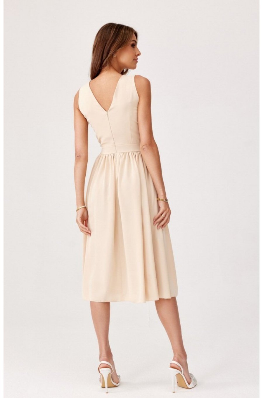 Rochie din voal bej vaporoasa midi Margie 2 - jojofashion.ro