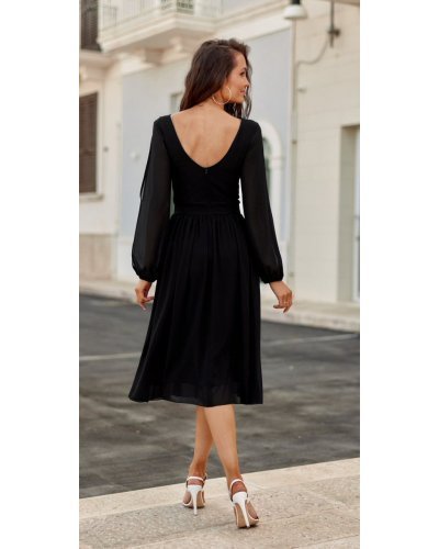 Rochie midi neagra din voal cu maneca lunga vaporoasa Melen Rochii midi, Rochie midi neagra din voal cu maneca lunga vaporoasa Melen - jojofashion.ro