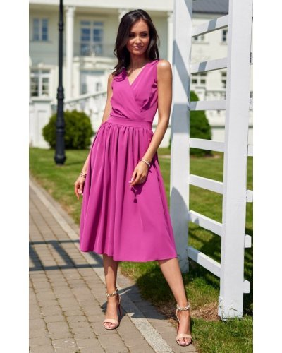 Rochie midi din voal roz magenta vaporoasa Margie Rochii midi, Rochie midi din voal roz magenta vaporoasa Margie - jojofashion.ro