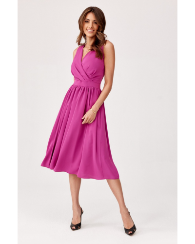 Rochie midi din voal roz magenta vaporoasa Margie Rochii midi, Rochie midi din voal roz magenta vaporoasa Margie - jojofashion.ro