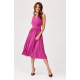 Rochie eleganta midi, din voal, roz magenta, vaporoasa, petrecuta, Margie 3 - jojofashion.ro