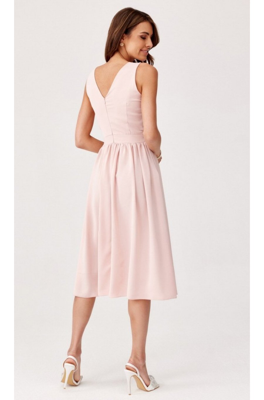 Rochie din voal roz pal vaporoasa Margie 2 - jojofashion.ro