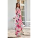 Rochie din voal lunga cu flori roz, cu maneca lunga, vaporoasa, Sureya 3 - jojofashion.ro