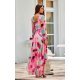 Rochie din voal lunga cu flori roz, cu maneca lunga, vaporoasa, Sureya 4 - jojofashion.ro